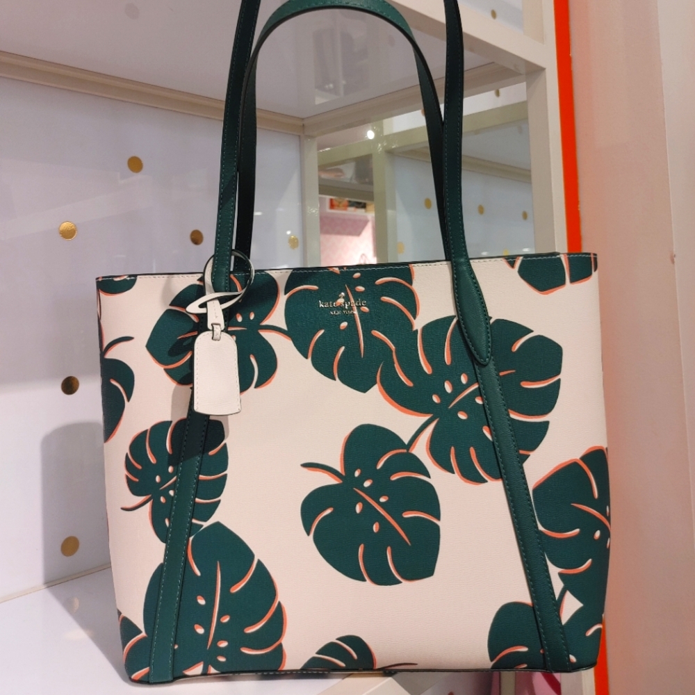 Kate Spade Cara Monstera Leaves Large Tote Cream Multi.